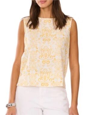 NWT Vince Camuto Linen Tank Top with Yellow Ornamental Print Size XL